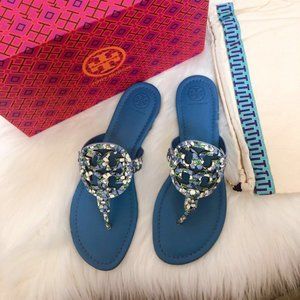 TORY BURCH Miller Logo Blue Terrace Ditsy Sandals   Size 8.5 , NWT